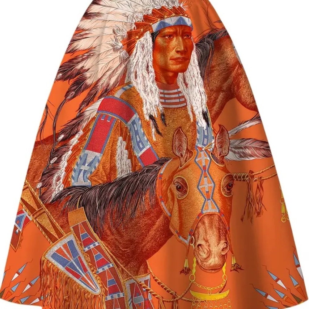 Orange Native American Motif Skirt